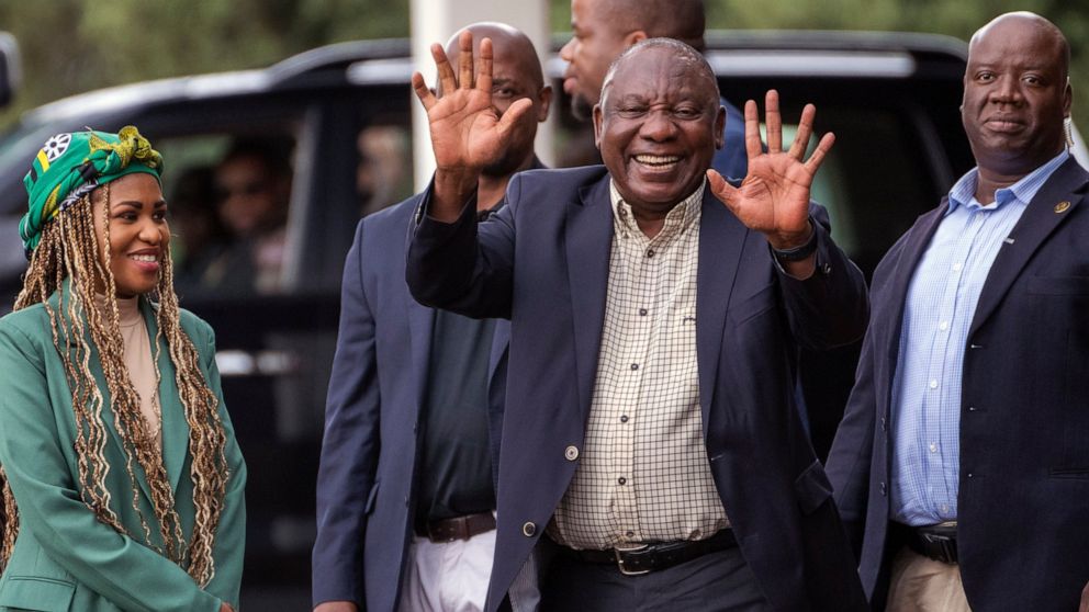 South African President Cyril Ramaphosa leaves an African National Congress (ANC) national executive committee in Johannesburg, South Africa, Monday Dec. 5, 2022. Ramaphosa might lose his job, and his reputation as a corruption fighter, as he faces p