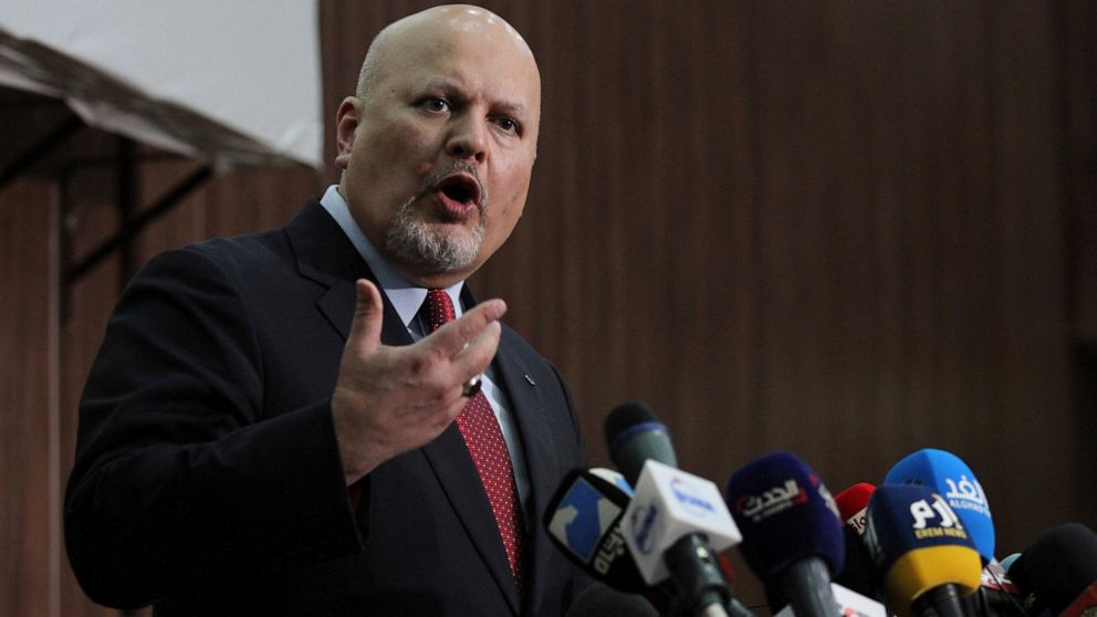 FILE - Karim Ahmed Khan, International Criminal Court chief prosecutor, speaks during a news conference at the Ministry of Justice in the Khartoum, Sudan, Aug. 12, 2021. The chief prosecutor of the International Criminal Court said Friday, June 24, 2