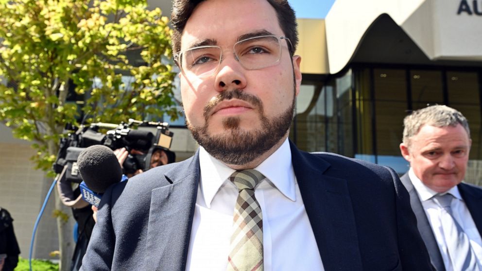 Former Liberal Party staffer Bruce Lehrmann leaves the ACT Supreme Court in Canberra, on Oct. 27, 2022. An Australian prosecutor says he dropped a rape charge against Lehrmann, a former government adviser, Friday, Dec. 2, 2022, because of the life-th