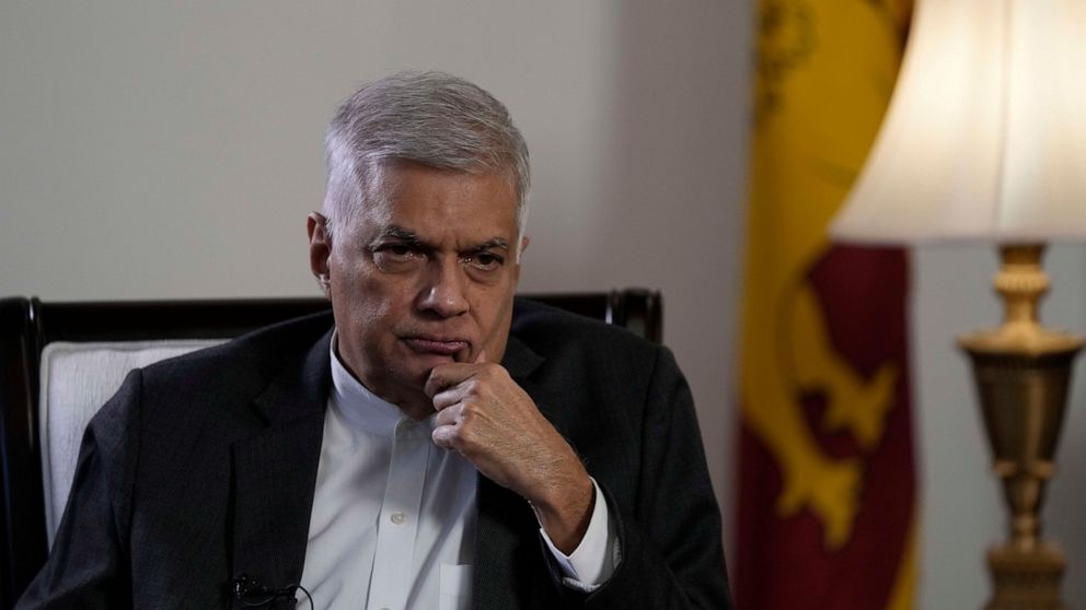 FILE- Sri Lankan prime minister Ranil Wickremesinghe listens to a question as he speaks during an interview with Associated Press at his office in Colombo, Sri Lanka, June 11, 2022. A six-time prime minister, Wickremesinghe's latest stint was arguabl
