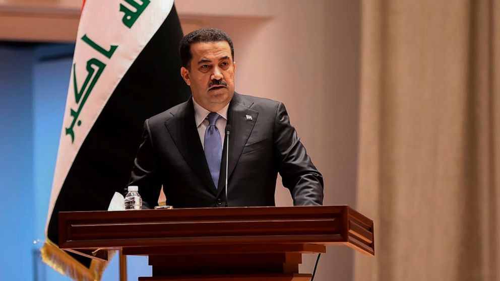 FILE - This photo provided by Iraqi Parliament Media Office, shows Mohammed Shia al-Sudani, a candidate for Iraq's prime minister position, speaks during the parliamentary session to vote on the new government in Baghdad, Iraq, Thursday, Oct.27, 2022