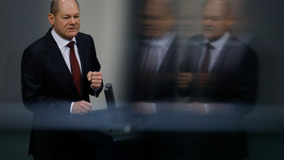 File - In this Tuesday, Dec. 8, 2020 file photo, German Finance Minister Olaf Scholz delivers his speech during the debate about Germany's budget 2021, at the parliament Bundestag in Berlin, Germany. The center-left Social Democrats’ candidate to suc