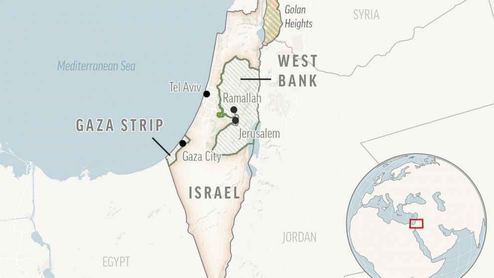 This is a locator map of Israel and the Palestinian Territories. (AP Photo)