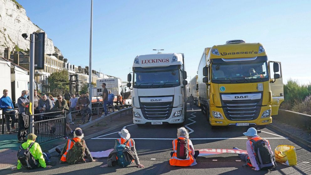 UK climate activists block entrance to Dover ferry port