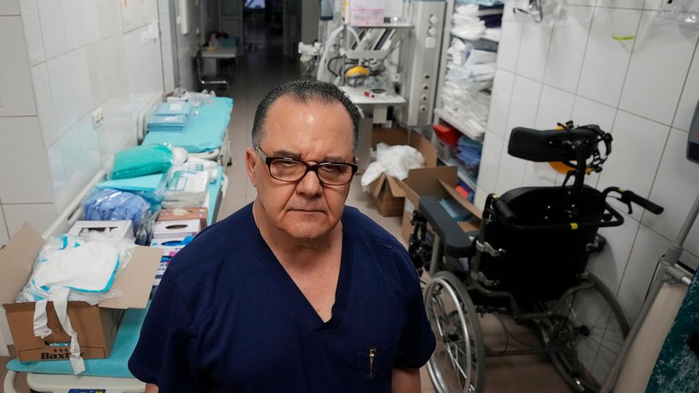 Dr. Arsalan Azzaddin, a doctor originally from the Kurdistan region of Iraq, speaks to the Associated Press in Bielsk Podlaski, on Monday Nov. 22, 2021. Azzaddin has been treating Iraqi and Syrian migrants who have entered Poland from Belarus and got