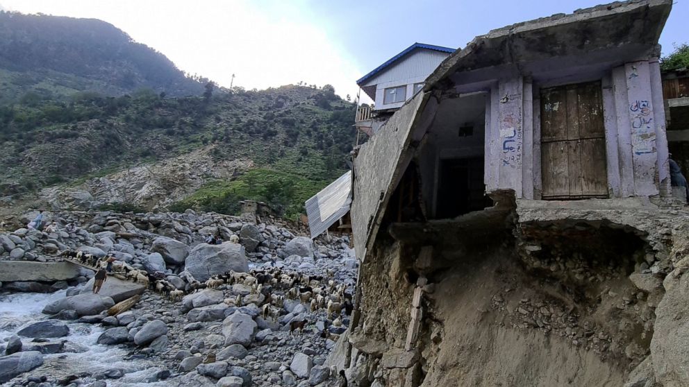 Damage home is seen destroyed by floodwaters in Kalam Valley in northern Pakistan, Sunday, Sept. 4, 2022. Several countries have flown in supplies, but the Pakistani government has pleaded for even more help, faced with the enormous task of feeding a