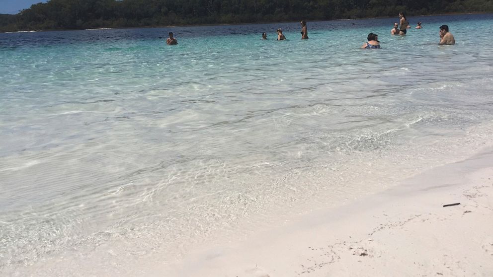 In this undated photo, tourists swim in Lake McKenzie on Queensland's Fraser Island, Australia. Two Japanese teenagers were found dead Saturday, March 30, 2019, in the lake after being reported missing from a school tour..(Jim Morton/AAP Images)