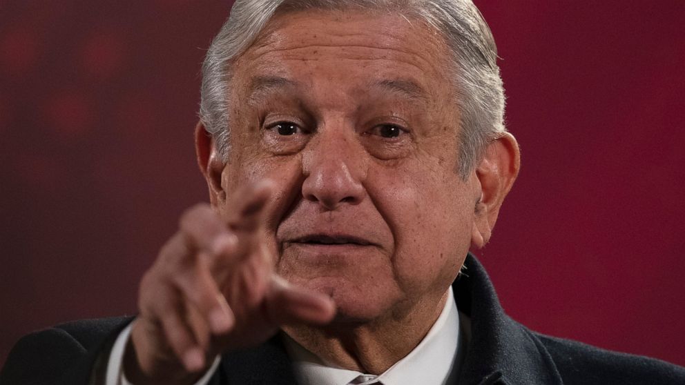 Mexican President Andres Manuel Lopez Obrador gives his regularly scheduled morning press conference known as "La Mañanera" at the National Palace in Mexico City, Friday, Dec. 18, 2020. Las Mañaneras are a platform for the president to relay informat