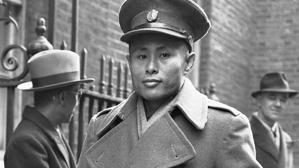 FILE - Gen. Aung San, then leader of the Myanmar government, arrives at 10 Downing Street, the residence and office of Britain's Prime Minister, in London, on Jan. 13, 1947. Myanmar’s military-ruled government and its opponents on Tuesday, July 19, 2