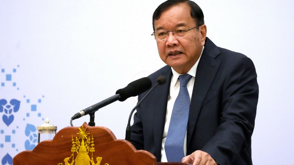 Cambodia's Foreign Minister Prak Sokhonn speaks during a press conference after the 55th ASEAN Foreign Ministers' Meeting (55th AMM) in Phnom Penh, Cambodia, Saturday, Aug. 6, 2022. (AP Photo/Heng Sinith)