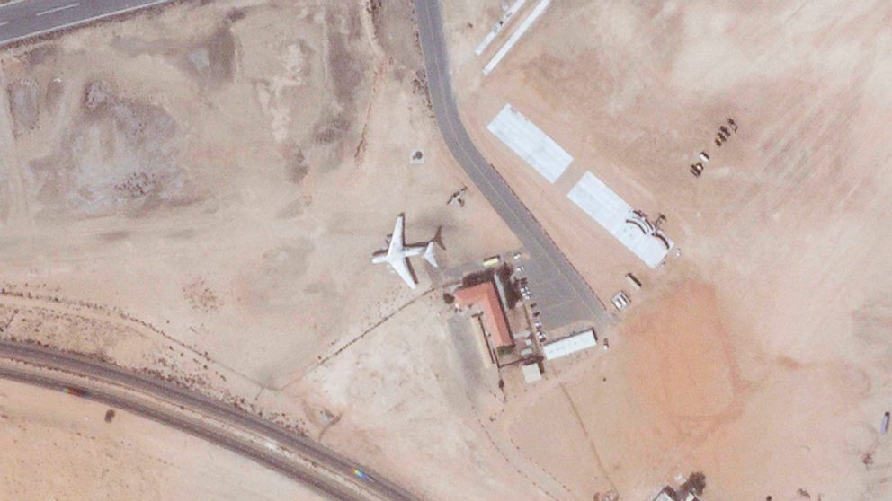 This satellite image from Planet Labs PBC shows an Ilyushin Il-76 cargo jet once flown on behalf of arms smuggler Viktor Bout in Umm al-Quwain, United Arab Emirates, March 23, 2022. The Soviet-era cargo plane linked to the arms smuggler known as the 