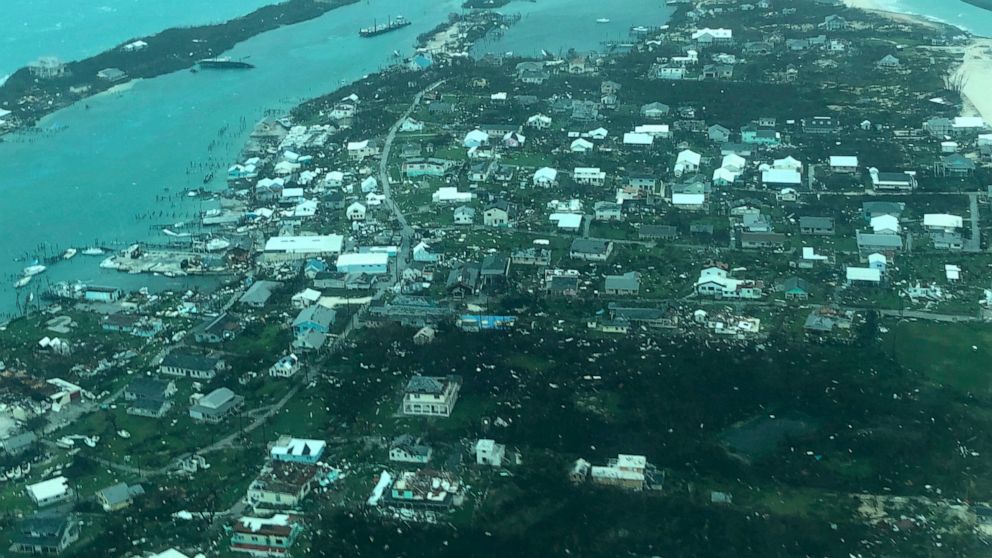 This aerial photo provided by Medic Corps, shows the destruction brought by Hurricane Dorian on Man-o-War Cay, Bahamas, Tuesday, Sept.3, 2019. Relief officials reported scenes of utter ruin in parts of the Bahamas and rushed to deal with an unfolding