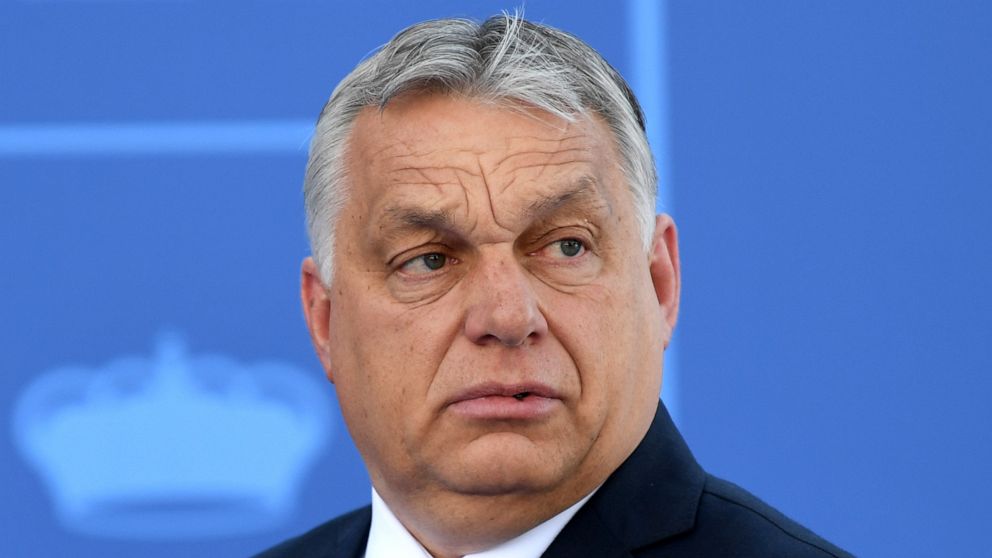 Hungary President Viktor Orban arrives at the NATO Heads of State summit in Madrid, Thursday, June 30, 2022. North Atlantic Treaty Organization heads of state are meeting for the final day of a NATO summit in Madrid on Thursday. (Bertrand Guay, Pool 