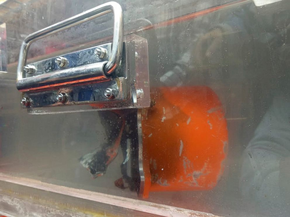 The recovered cockpit voice recorder of Lion Air flight 610 is kept in a water-filled container on board of Indonesian Navy ship KRI Spica in the waters of Tanjung Karawang, Indonesia, Monday, Jan. 14, 2019. Navy divers have recovered the cockpit voi