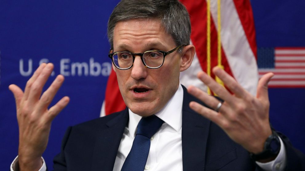 U.S. State Department Counselor Derek Chollet speaks during an interview with the Associated Press in the capital Sarajevo, Bosnia, Tuesday, Nov. 16, 2021. The United States is paying very close attention to the situation in Bosnia and has tools it c