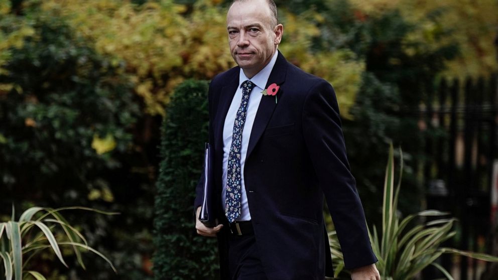 Northern Ireland Secretary Chris Heaton-Harris arrives in Downing Street to attend a cabinet meeting in London, Tuesday, Nov. 8, 2022. (Aaron Chown/PA via AP)
