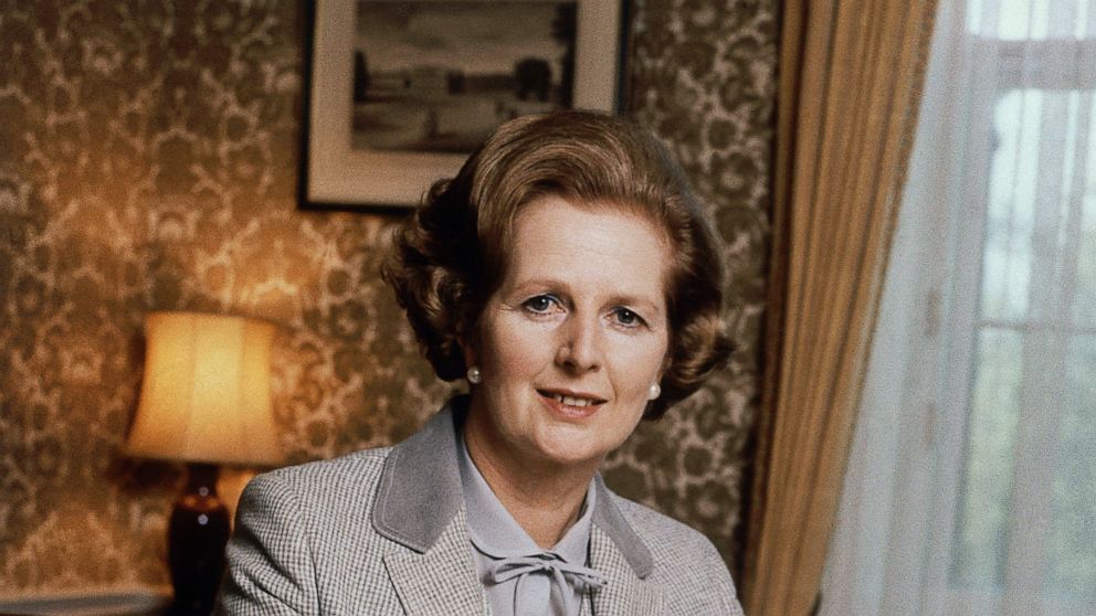 FILE - British Prime Minister Margaret Thatcher poses for a photo in this 1980 photo. Two people are running to be Britain’s next prime minister, but a third presence looms over the contest: Margaret Thatcher. Almost a decade after her death, the lat