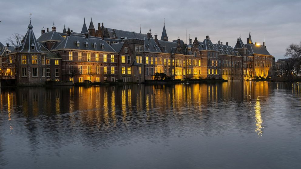 View of Binnenhof, the seat of the Dutch government in The Hague, Netherlands, Friday, Jan. 15, 2021, where the Cabinet was set to meet Friday amid strong speculation that Prime Minister Mark Rutte's government will resign to take political responsib