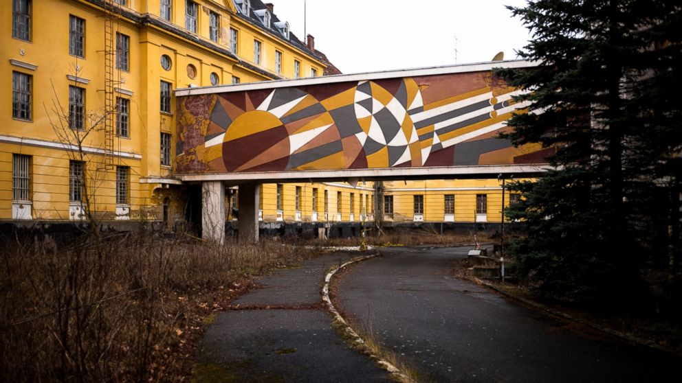 This Tuesday, Feb. 22, 2019 photo shows a part of the abandoned "Haus der Offiziere", the headquarters for the Soviets' military high command in former East Germany at the Wuensdorf neighborhood of Zossen, some 40 kilometers (25 miles) south of Berli