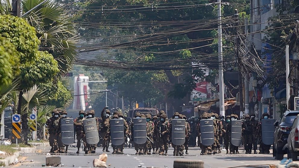 Myanmar police fire tear gas, rubber bullets at protesters Myanmar police fire tear gas, rubber bullets at protesters