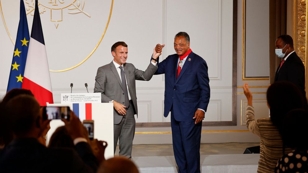 French president honors US civil rights leader Jesse Jackson