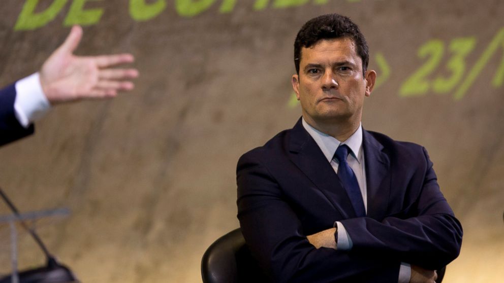 FILE - In this Nov. 23, 2018 file photo, former Judge Sergio Moro participates in an anti-corruption conference in Rio de Janeiro, Brazil. Moro, who is now Brazil's justice minister, announced Monday, feb. 4, 2019, legislation that seeks to overhaul how the nation combats organized crime, corruption and violence. (AP Photo/Silvia Izquierdo, File)