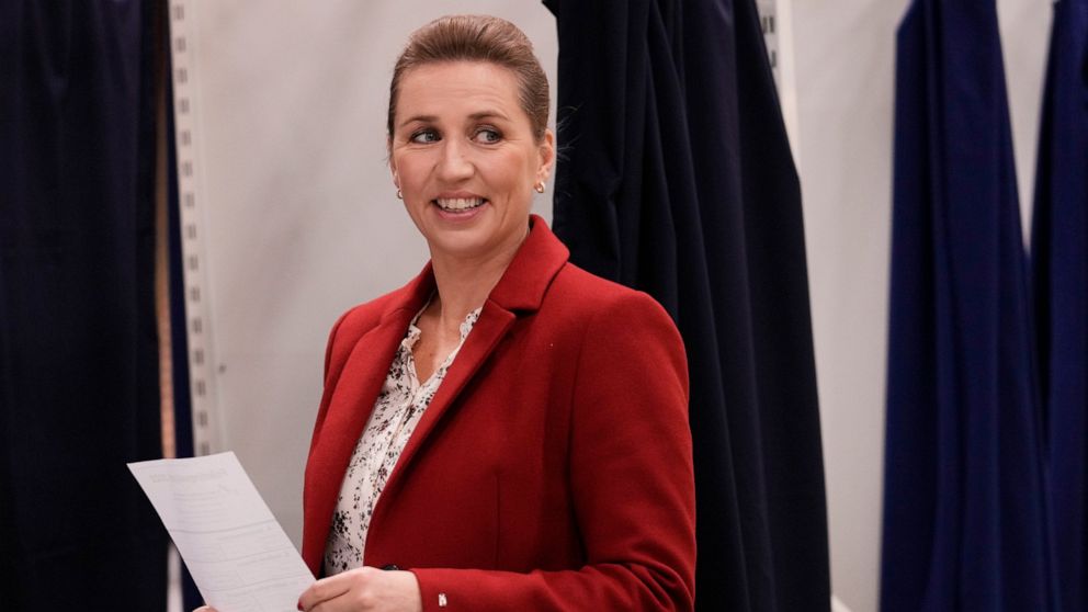 Danish Prime Minister Mette Frederiksen smiles before casting at a polling station in Hareskovhallen in Vaerloese, Denmark, on Tuesday, Nov 1, 2022. Denmark's election on Tuesday is expected to change its political landscape, with new parties hoping 