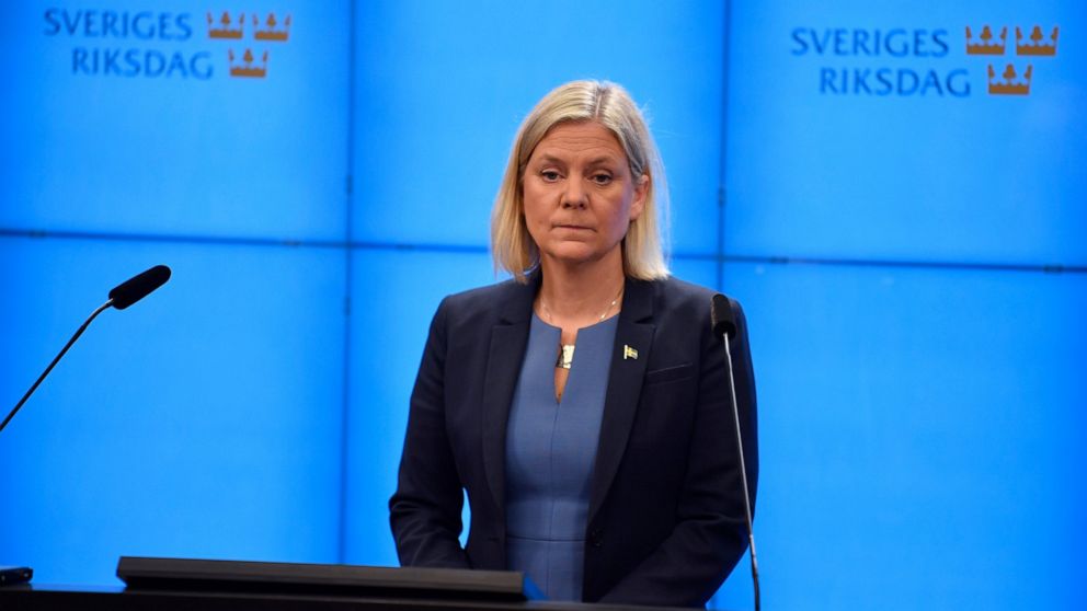 Swedish Social Democratic Party leader and newly appointed Prime Minister Magdalena Andersson during a press conference after the budget vote in the Swedish parliament in Stockholm, Wednesday, Nov. 24, 2021. Hours after being tapped as Sweden’s prime