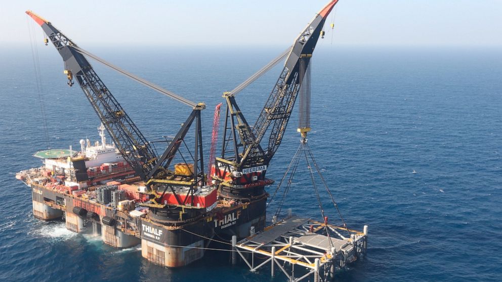 FILE - This Jan. 31, 2019 file photo, shows an oil platform in the Leviathan natural gas field, in the Mediterranean Sea off the Israeli coast. The leader of the coalition of gas-exporting countries says that the group expects demand for the fuel to 