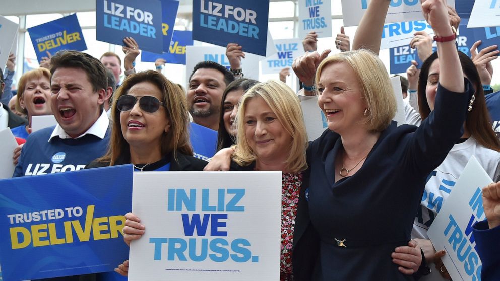 FILE - British Foreign Secretary Liz Truss meets supporters as she arrives to attend a Conservative leadership election hustings at the NEC, Birmingham, England, Tuesday, Aug. 23, 2022 before becoming Britain's new Prime Minister in Sept. On Thursday