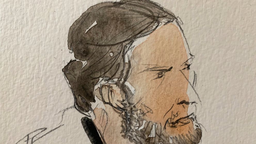 FILE - Key defendant Salah Abdeslam in seen in the special courtroom built for the 2015 attacks trial, Wednesday Sept.8, 2021 in Paris. The only surviving member of the Islamic State attack team that terrorized Paris in 2015 pleaded for mercy and len