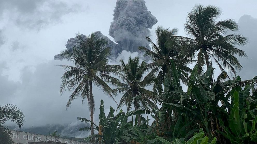 Ash and steam are spewed from Mount Bulusan, as seen from Casiguran, Sorsogon province, Philippines on Sunday June 5, 2022. The volcano southeast of the Philippine capital spewed ash and steam about a kilometer into the sky in a brief steam-driven ex