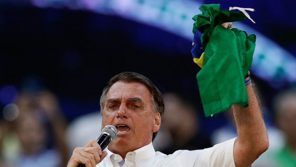Brazil's President Jair Bolsonaro, who is running for a second term, speaks during a rally to launch his reelection bid, in Rio de Janeiro, Brazil, Sunday, July 24, 2022. Brazil's general elections are scheduled for Oct. 2, 2022. (AP Photo/Bruna Prado)