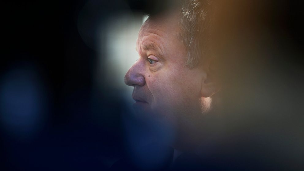 United Kingdom's chief Brexit negotiator David Frost speaks with the media outside EU headquarters in Brussels, Friday, Nov. 5, 2021. The UK's chief Brexit negotiator David Frost meets his EU counterpart Maros Sefcovic on Friday to discuss outstandin