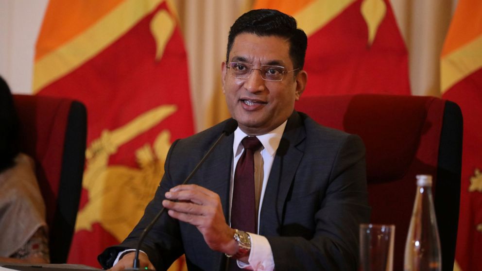Foreign minister of Sri Lanka Ali Sabry gestures as he addresses media in Colombo, Sri Lanka, Monday, Sept. 5, 2022. (AP Photo/STR)