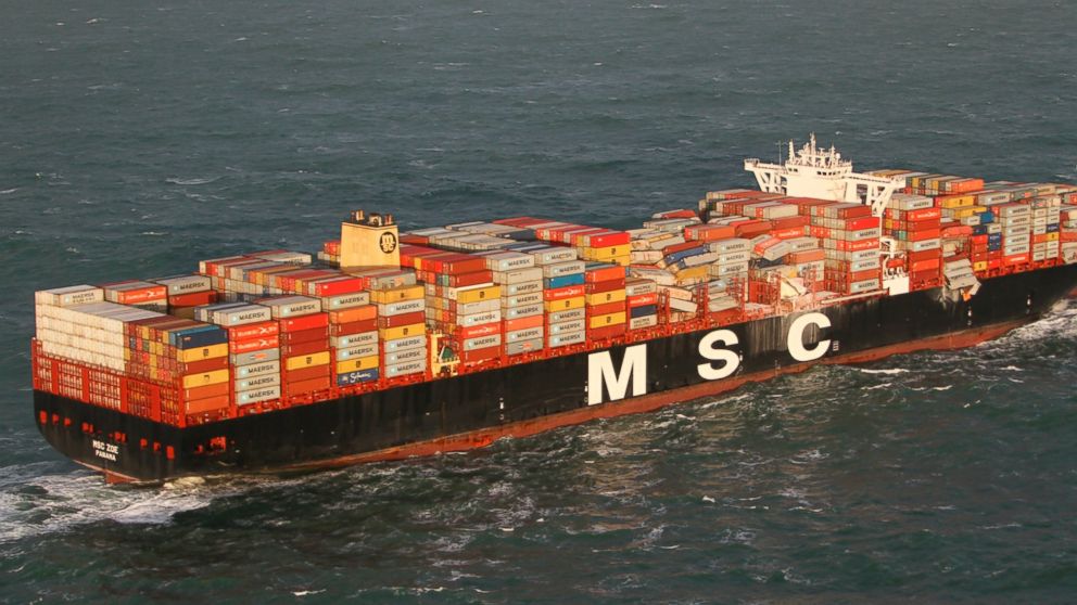 In this image released by the Kustwacht Nederland, or Netherlands Coastguard, the MSC Zoe is seen after losing 291 containers in a storm earlier January 2019. A salvage operation to lift scores of shipping containers from the seabed off the northwest