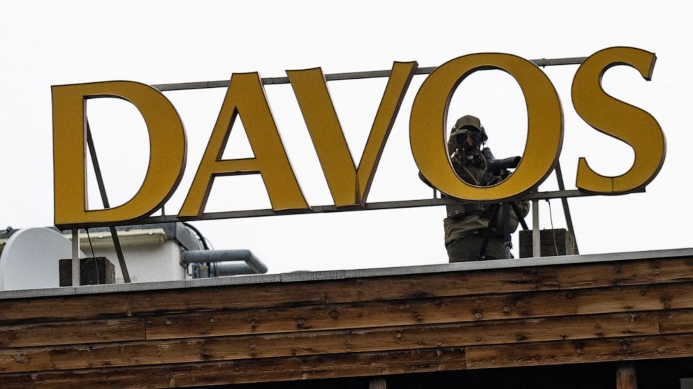 Special police is on guard on the roof of the congress hotel at the 51st annual meeting of the World Economic Forum, WEF, on Tuesday, May 24, 2022, in Davos, Switzerland. The forum has been postponed due to the Covid-19 outbreak and was rescheduled t