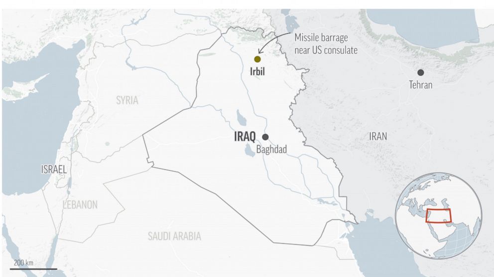Iran claims missile barrage near US consulate in Iraq – ABC News