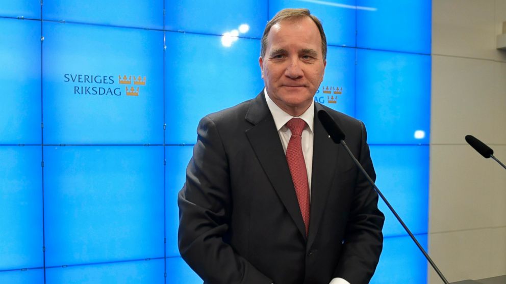 Social Democrat leader Stefan Lofven, attends a new briefing after being voted back as Prime Minister on Friday Jan. 18, 2019, ending a 131-day political deadlock. Lofven passed Friday's vote after he secured the support of the Centre and Liberal par