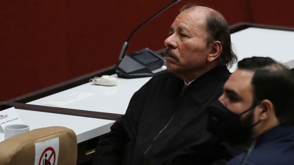 FILE - Nicaragua's President Daniel Ortega attends the closing ceremony of the XX ALBA Summit, at the Convention Palace in Havana, Cuba, Dec. 14, 2021. The United Nations Organization said on Friday, July 29, 2022 that the arbitrary closure of hundre
