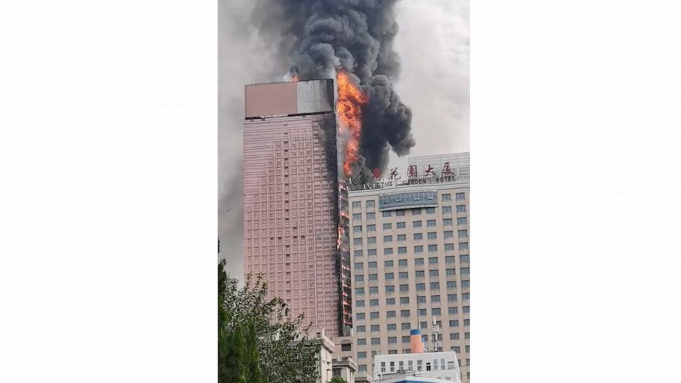 Fire engulfs 42-story building in China; no deaths reported