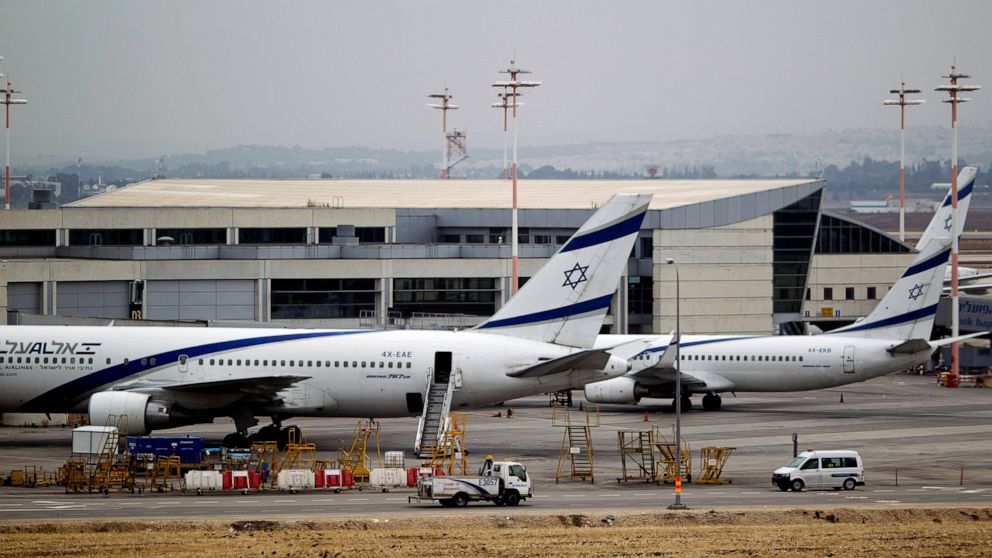 FILE - In this April 21, 2013, file photo, Israeli El Al planes are parked at Ben Gurion airport near Tel Aviv, Israel. Israel has listed an El Al flight taking off Monday, Aug. 31, 2020, for Abu Dhabi, which would be Israel's first commercial passen