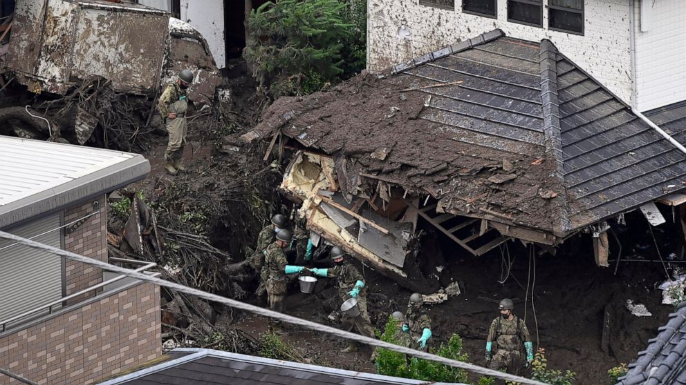 Massive soil mound on slope seen as worsening Japan mudslide