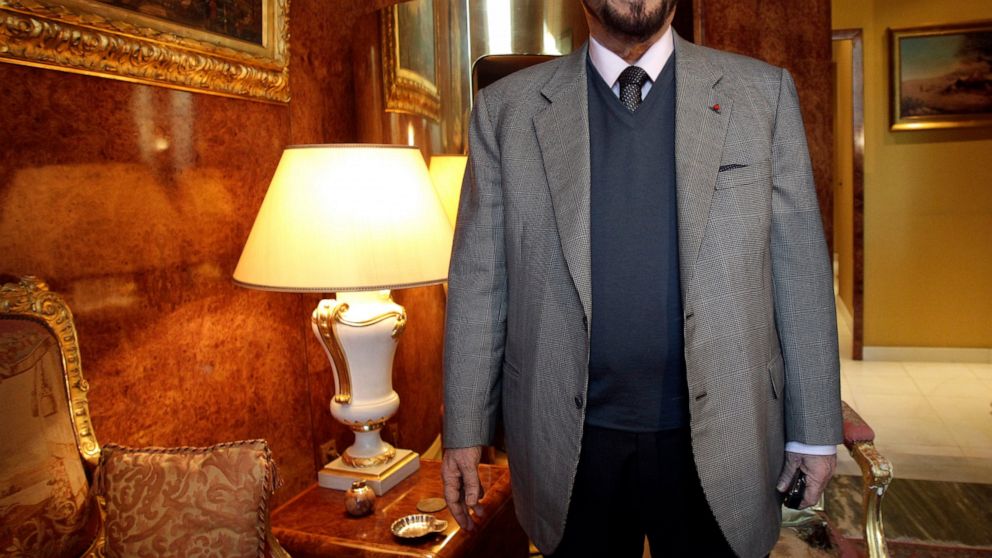 FILE - In this Tuesday Nov. 15, 2011 file picture, Rifaat Assad poses for a photographer in Paris. Rifaat al-Assad, the uncle of Syrian President Bashar al-Assad, is going to trial in Paris, where he stands accused of illegally using Syrian state fun