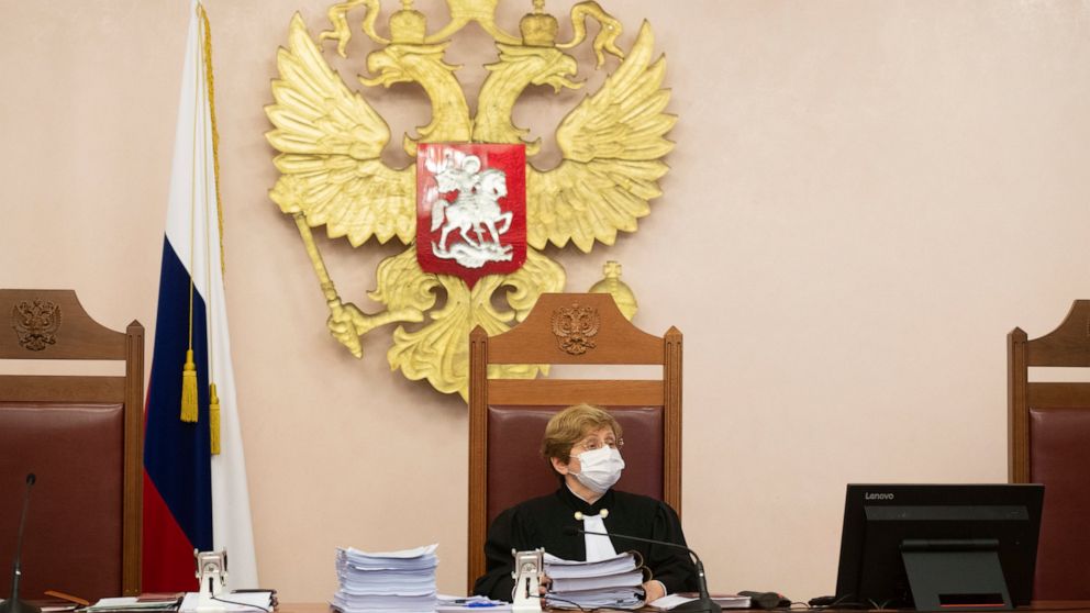 Judge Alla Nazarova attends a hearing in the Supreme Court of the Russian Federation in Moscow, Russia, Thursday, Nov. 25, 2021. The Prosecutor General's Office earlier this month petitioned the Supreme Court to revoke the legal status of Memorial - 