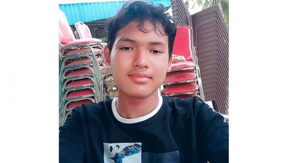 Kak Sovannchhay, 16, is seen in this photo from 2021, provided by his mother. Kak Sovannchhay, who is autistic, was convicted Monday, Nov. 1, 2021, of incitement to commit a felony and public insult by a Phnom Penh municipal court and was sentenced t