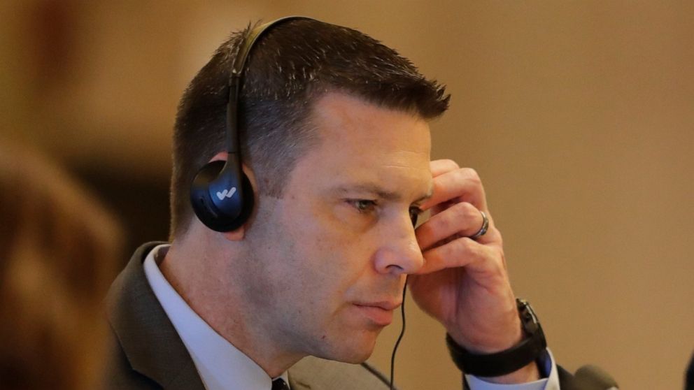 Acting U.S. Homeland Security Secretary Kevin McAleenan adjust his headphones during a meeting with Central American and Colombia's security ministers, in Panama City, Thursday, Aug. 22, 2019. McAleenan is in Panama to discuss drug trafficking and mi