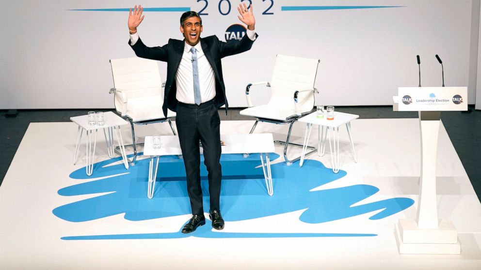 FILE - Rishi Sunak during a hustings event in Darlington, England, Aug. 9, 2022, as part of the campaign to be leader of the Conservative Party and the next prime minister. While inflation and recession fears weigh heavily on the minds of voters, ano