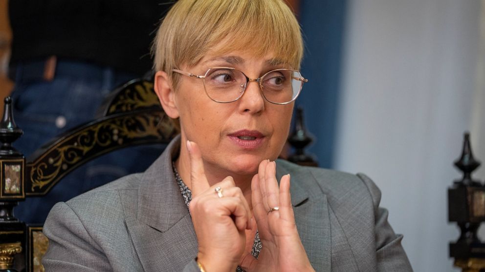Slovenia's President elect Natasa Pirc Musar talks during an interview with the Associated Press in Ljubljana, Slovenia, Monday, Nov. 14, 2022. Liberal rights advocate Natasa Pirc Musar has won a runoff vote to become Slovenia's next president and th