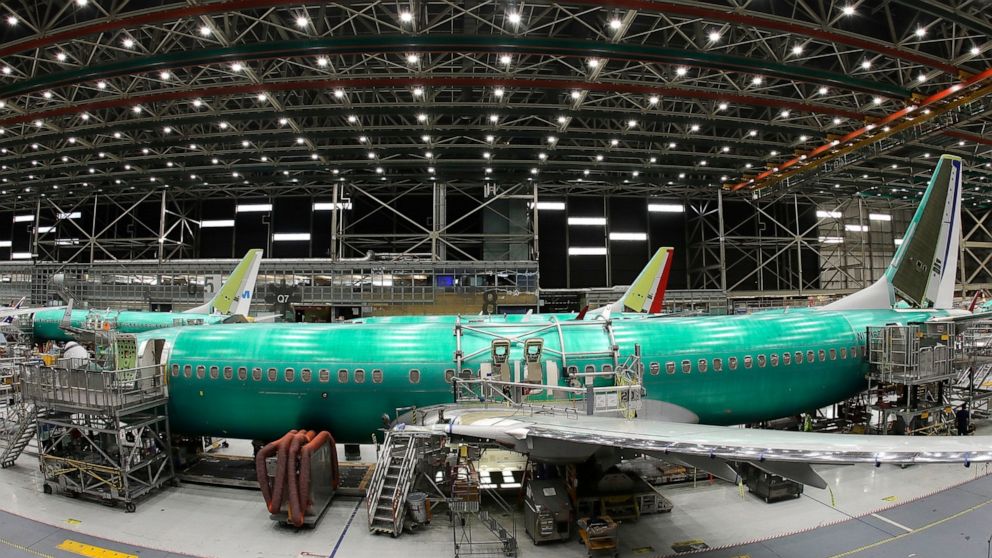 FILE- In this March 27, 2019, file photo, a Boeing 737 MAX 8 airplane is shown on the assembly line during a brief media tour in Boeing's 737 assembly facility, in Renton, Wash. Flyadeal, a Saudi budget carrier says it is ordering 30 new Airbus plane